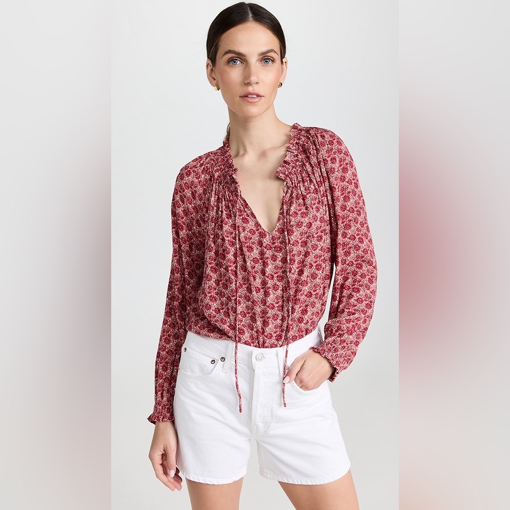 Faherty Emery Floral Print Granita Blouse Top Size Large Cottagecore - Picture 5 of 11